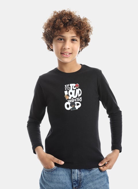 Boys Printed Long-Sleeve Shirt_Black